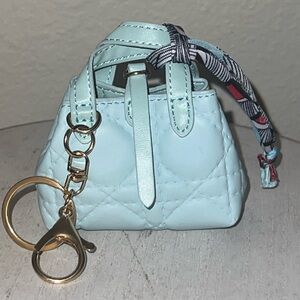 Quilted Mini Bag Keychain in Pale Blue with Gold Hardware Bagcharm